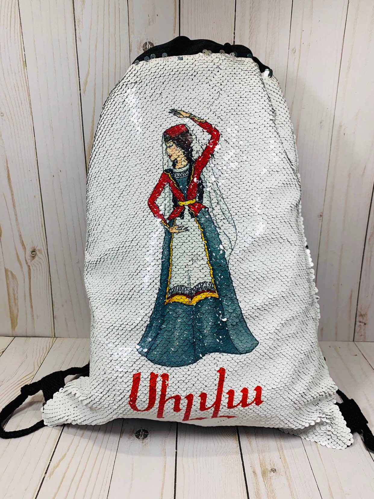 Benutzerdefinierte Gedruckt Reversible Pailletten Drawstring Tasche | Meerjungfrau Benutzerdefinierte Gedruckt Reversible Pailletten Drawstring Tasche | Meerjungfrau von AileysTreasures