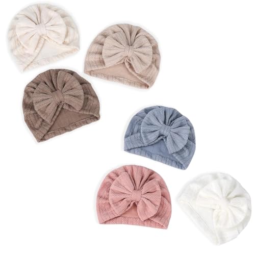 Aililong Baby Mütze Mädchen - 6 Stück Turbanmützen in einfarbigen Pastelltönen aus Baumwolle- weich, stretchig und verstellbar auf 0-12 Monate: das perfekte Accessoire für Ihr Baby von Aililong