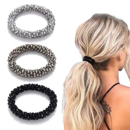 Aililong Perlen-Haarschmuck Set - Strass Ponytail Halter, 3 Stück Elastische Haargummis für Haarschmuck Damen, Perlen-Set als Haarbänder oder Bracelet, Hair Accessories Women und Crunchies Haargummi. von Aililong