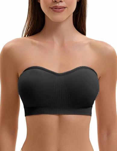 Damen Trägerloser BH Push Up Ohne Bügel Bandeau Top Große Größen Rutschfestes Silikon Bralette Nahtlose Tube Top mit Klare und Schwarz Träger von Ailixcozy