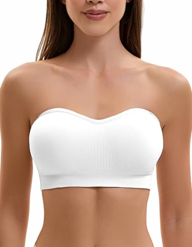 Damen Trägerloser BH Push Up Ohne Bügel Bandeau Top Große Größen Rutschfestes Silikon Bralette Nahtlose Tube Top mit Klare und Weiß Träger von Ailixcozy