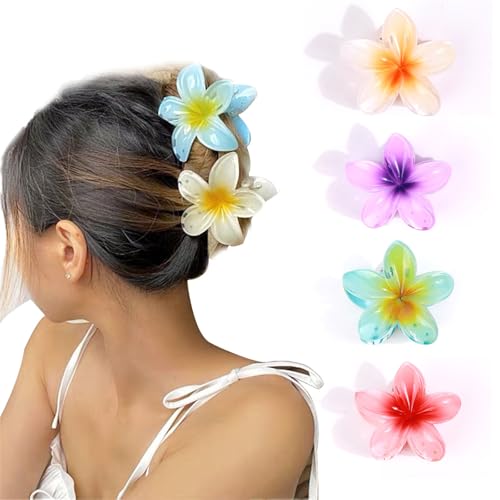 Ailovone Blumen Haarklammer Haarspangen Damen Hawaii Rutschfeste Haar Große Blumenförmige Krallenklammern Niedliche Acryl Haarklammern Haarstyling Zubehör für Dickes Dünnes Haar (4pcs) von Ailovone