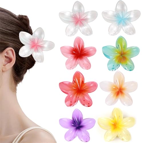 Ailovone Blumen Haarklammer Haarspangen Damen Hawaii Rutschfeste Haar Große Blumenförmige Krallenklammern Niedliche Acryl Haarklammern Haarstyling Zubehör für Dickes Dünnes Haar (8pcs) von Ailovone