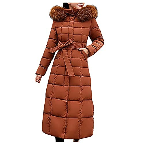 Ailovone Damen Mantel Winterjacke Lange Daunenjacke Übergröße Parka Jacke mit Kapuze Frauen Winter Warm Daunenmantel Casual Steppmantel Winddicht Jacke Steppjacke Trenchcoat von Ailovone