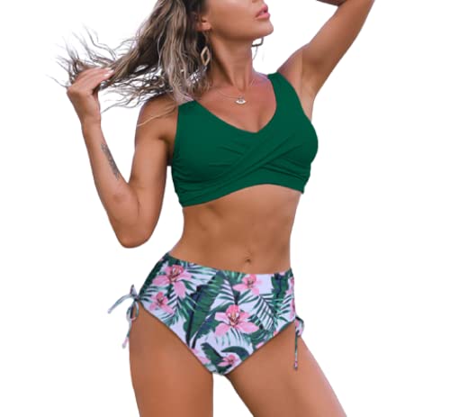 Ailovone Damen Push Up Bikini Sets Hoch taillierte Bademode Side Tie Zweiteiliges Badeanzug Set Gedruckt Sport Slip Bikinihose Strandkleidung Damen Verstellbar Bademode von Ailovone