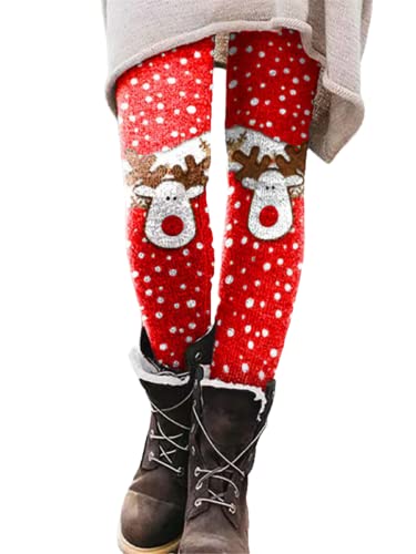 Ailovone Damen Weihnachten Printed Leggings Warme Hose Freizeithose Weihnachten Muster Thermo Leggings Winter Hosen Gemütlich Hausanzug Hose für Mädchen von Ailovone