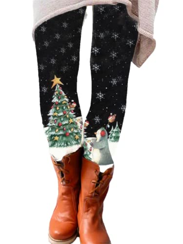 Ailovone Damen Weihnachten Printed Leggings Warme Hose Freizeithose Weihnachten Muster Thermo Leggings Winter Hosen Gemütlich Hausanzug Hose für Mädchen von Ailovone