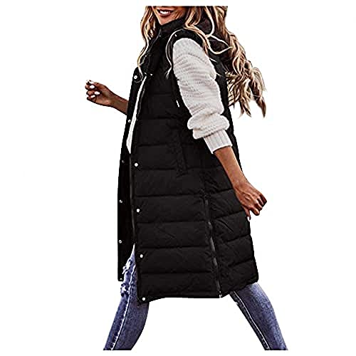 Ailovone Damen Weste Hoodie Steppweste Länge Daunenweste Damen Lange Dicker Lose Slim Zip Gilet Einfarbige Ärmellose Steppjacke Warmer Daunenmantel mit Taschen von Ailovone