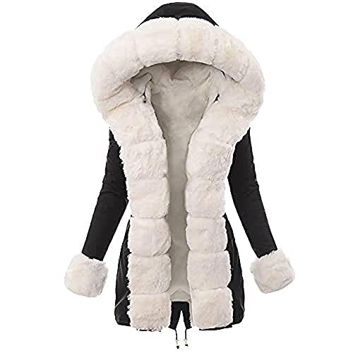 Ailovone Damen Winterjacke Lang Parka Warme Gefütterte Plüsch Kapuzen Fleecejacke Dicker Winddicht Winterjacke Outdoorjacke mit Kapuze Herbst Winter Frauen Baumwollmantel Plüschmantel von Ailovone