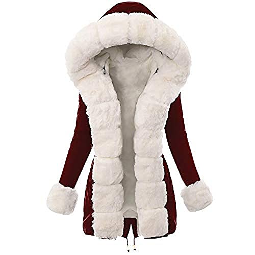 Ailovone Damen Winterjacke Lang Parka Warme Gefütterte Plüsch Kapuzen Fleecejacke Dicker Winddicht Winterjacke Outdoorjacke mit Kapuze Herbst Winter Frauen Baumwollmantel Plüschmantel von Ailovone