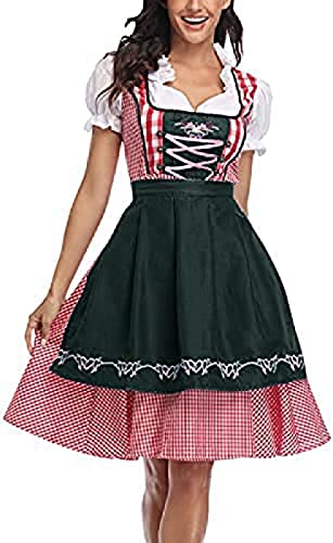 Ailovone Dirndl Damen Trachtenkleid Kleid Trachtenmode Trachtenrock Halloween Damen Dirndl Kleid Dirndlbluse Dirndlschürze Frauen Oktoberfest Kostüm Cosplay Maid Outfit von Ailovone