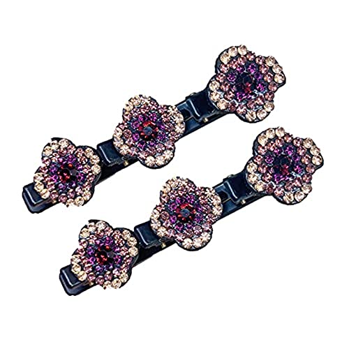 Ailovone Geflochtene Haarspange Haarspange mit Kristallblume Entenschnabel Clip Elegante Haarspangen Strass Haarspange Vintage Haarschmuck für Frauen und Geschenk (Q4-2PCS) von Ailovone