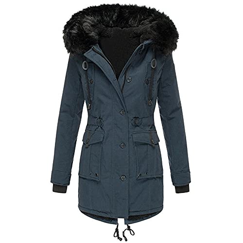 Ailovone Mantel Damen Winterparka Lang Warme Baumwolljacke Mantel Mit Reißverschluss Langarm Hoodie Jacke Wintermantel Damen Futter Outdoorjacke Übergangsjacke Damenjacke von Ailovone