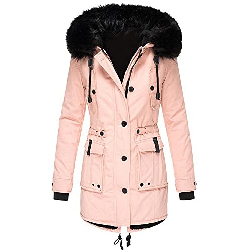 Ailovone Mantel Damen Winterparka Lang Warme Baumwolljacke Mantel Mit Reißverschluss Langarm Hoodie Jacke Wintermantel Damen Futter Outdoorjacke Übergangsjacke Damenjacke von Ailovone