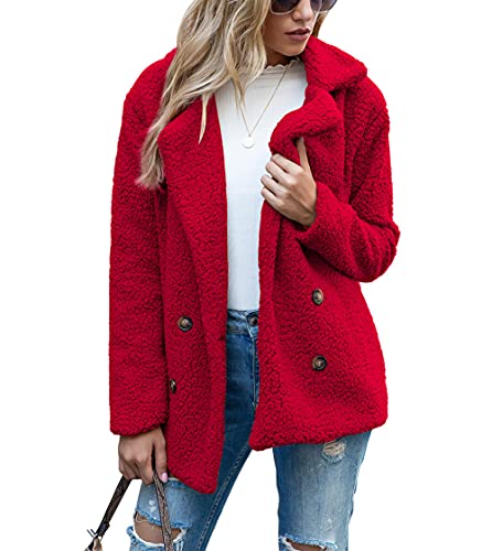 Ailovone PlüSchjacke Damen Winter Dicker Warmer Langarm Einfarbig Plüschmantel Revers Wintermantel weibliche Frauen Winter Mantel Teddy-Knöpfe-Mantel Outwear Cardigan Herbst Winter von Ailovone