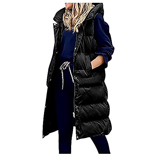 Ailovone Weste Länge Daunenweste Damen Winter Warm Weste Lange Dicker Hooded Warmer Weste Leichte Gesteppte Weste Jacke Einfarbige Winddicht Reißverschluss Steppjacke mit Taschen von Ailovone
