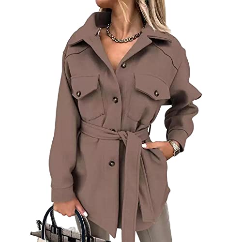 Ailovone Wintermantel Damen Trenchcoat Mode Elegante Langarm Übergangsjacke mit Gürtel Tasten Herbst Winter warme Winddichter Jacke Parka mit Reverskragen Lässig Winterjacke Outwear von Ailovone