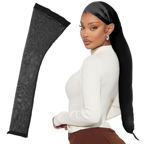 Hair Weave Sleeve for Locs - Extra Long Hair Sleeve with Drawstring for Dreadlocks, Braids & Twists - Breathable Stretchy Loc Sleeve for Women - Lightweight & Reusable Wig Cap (Black) von Ailsa