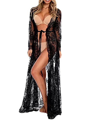 AILUNSNIKA Dessous für Damen, langes Boudoir-Outfit, durchsichtiges Kleid, sexy Kimono, Badeanzug, exotisches Nachthemd, A-Schwarz, A-Schwarz, Einheitsgröße von Ailunsnika