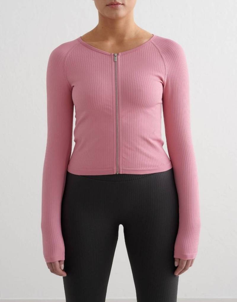 Aim'n - Desert Rose - Nahtlose gerippte Jacke in Desert Rose mit Reißverschluss-Rosa von Aim'n