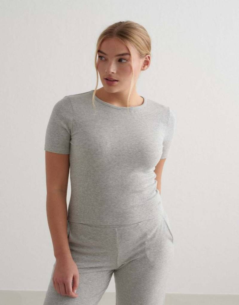 Aim'n - Ease - Geripptes T-Shirt in meliertem Grau von Aim'n