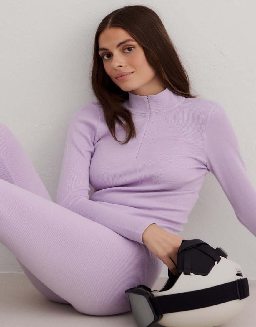 Aim'n - Gerippter Wollpullover in blassem Lavendel mit kurzem Reißverschluss-Lila von Aim'n