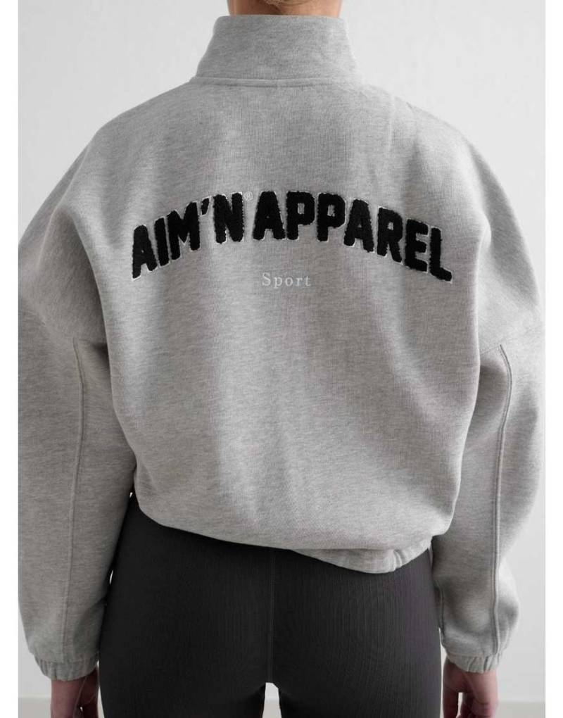 Aim'n - Grey - Sweatshirt-Jacke in meliertem Grau mit College-Design und Reißverschluss von Aim'n
