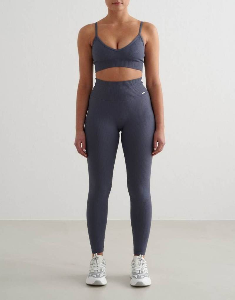 Aim'n - Nahtlose, gerippte Leggings in Sturmblau von Aim'n
