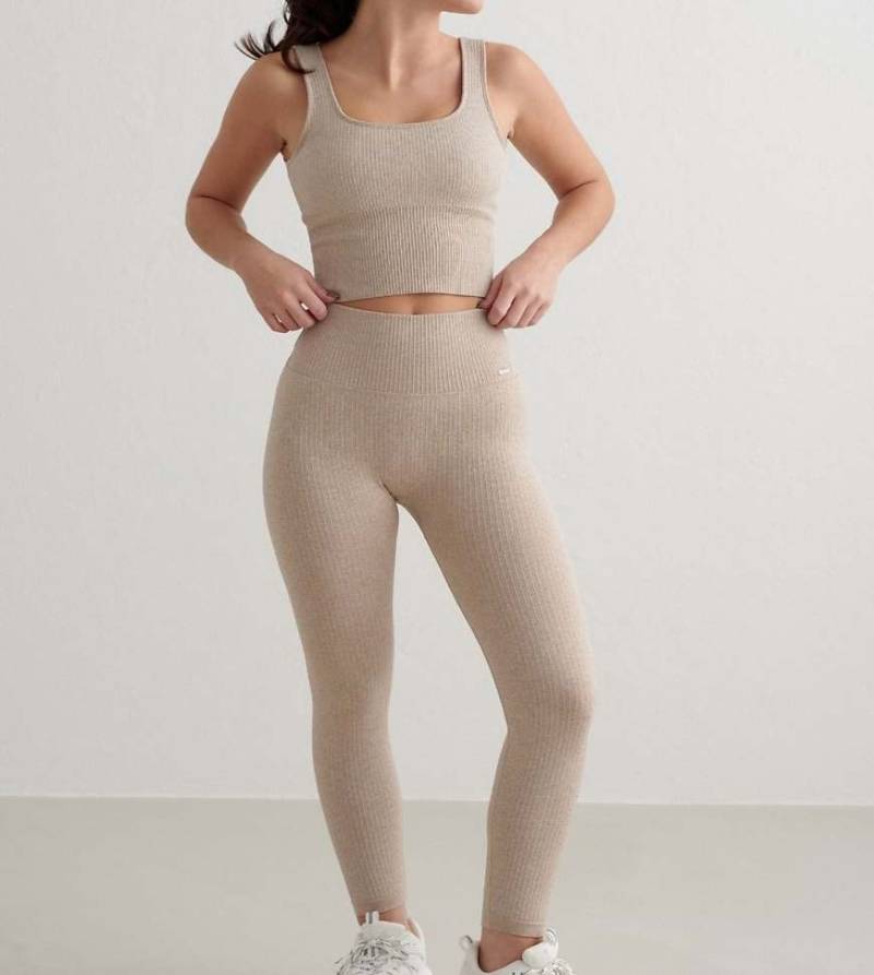 Aim'n Petite - Gerippte, nahtlose Leggings in meliertem Beige-Neutral Aim'n Petite - Gerippte, nahtlose Leggings in meliertem Beige-Neutral von Aim'n