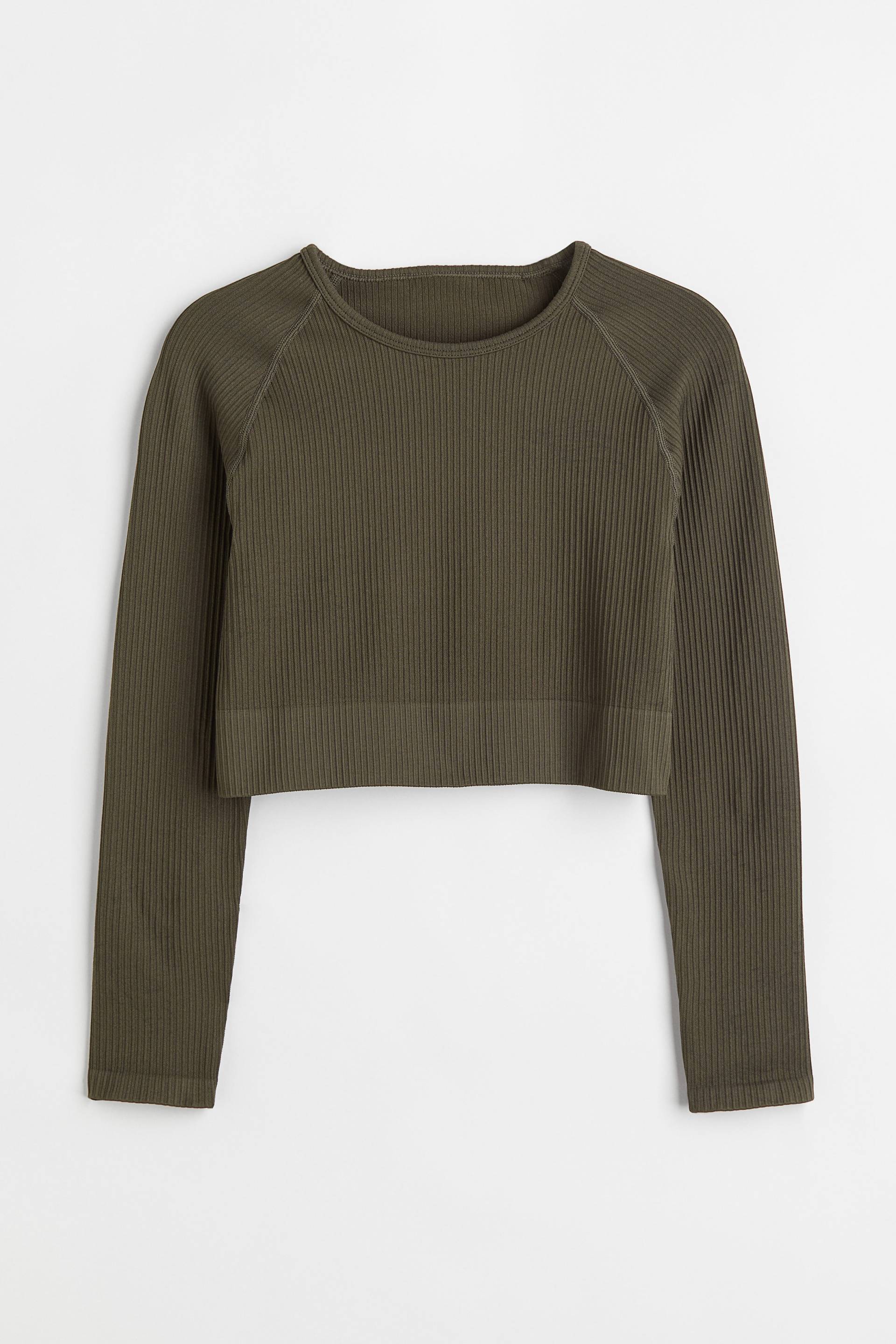 Aim"n Ribbed Seamless Crop Long Sleeve Khaki, Sport – T-Shirts in Größe XS' von Aim"n'