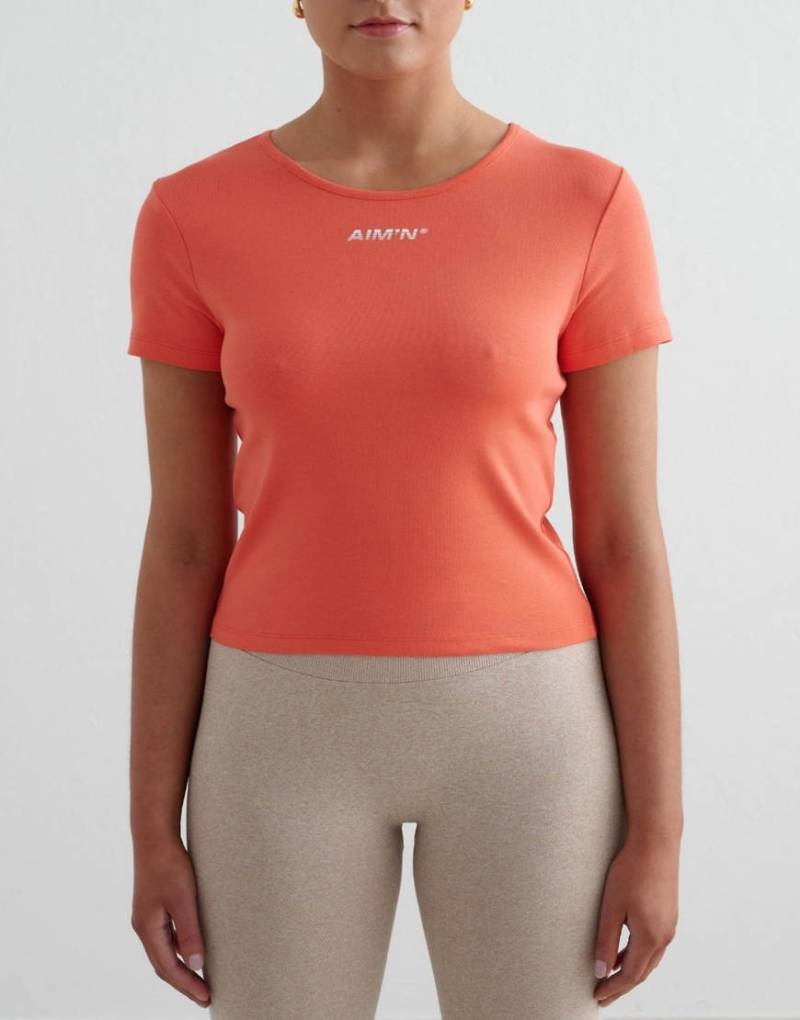 Aim'n - Stretch-T-Shirt in Mandarinen-Orange von Aim'n