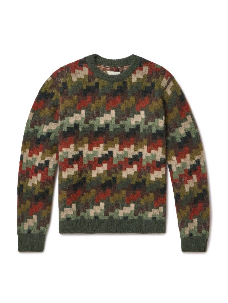 Aimé Leon Dore - Camouflage-Print Houndstooth Alpaca-Blend Sweater - Men - Green - M von Aimé Leon Dore