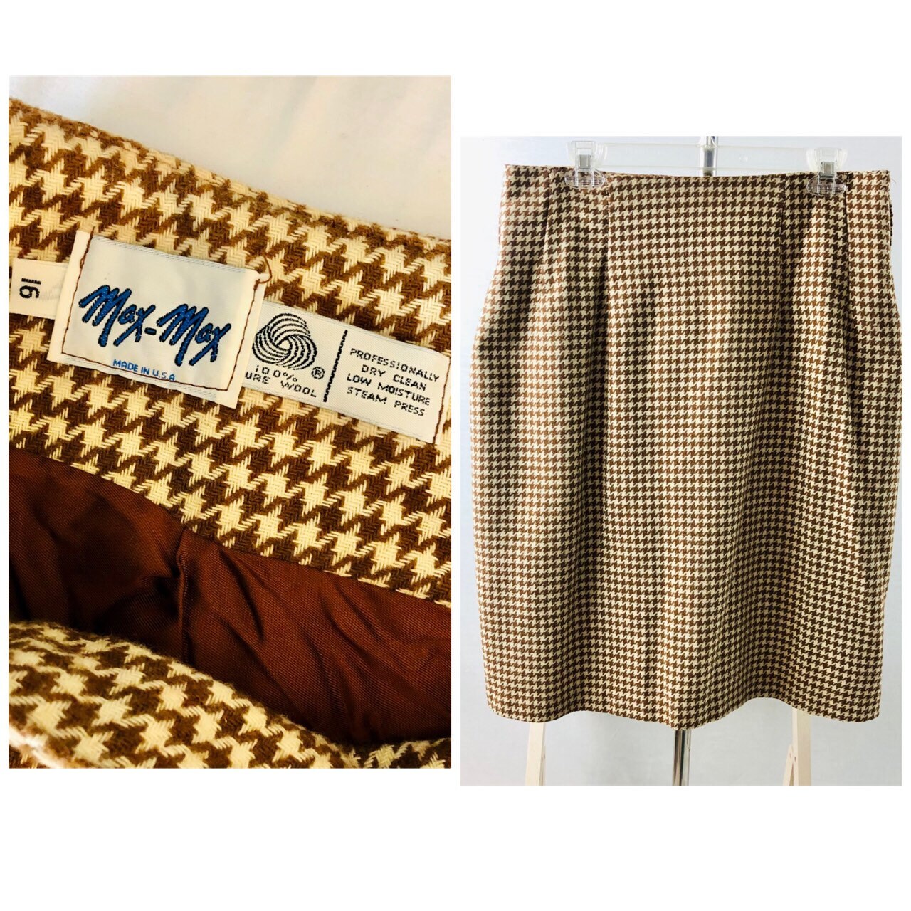 Vintage Max-Max Braun Houndstooth Wollrock Gr. 14 von AimeeBlueVINTAGE