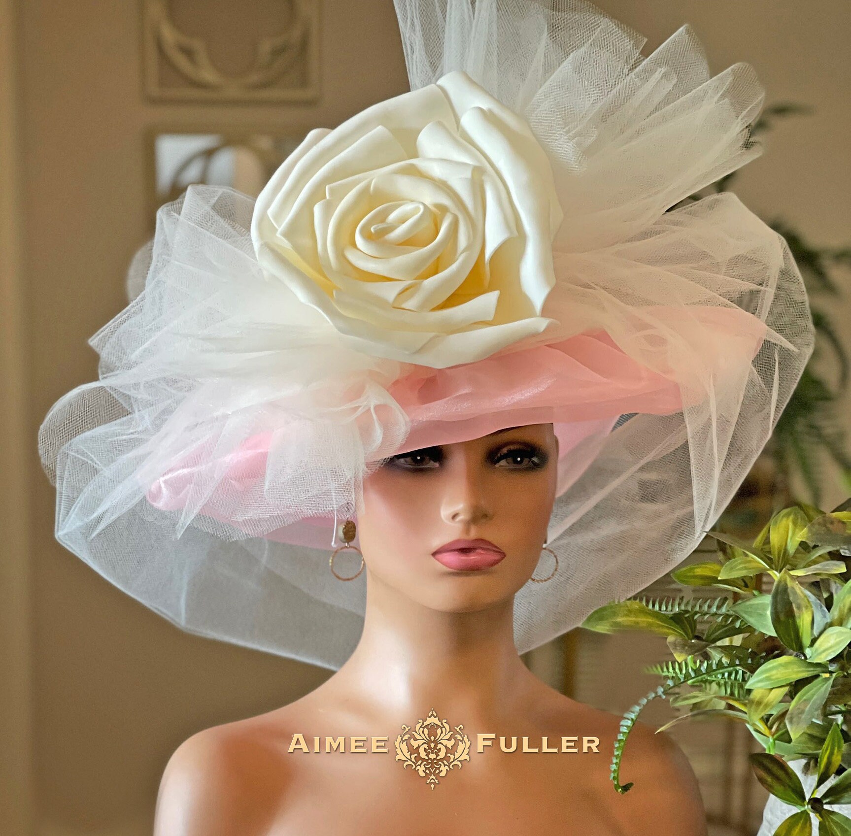 Kentucky Derby Hut, Off White Pink Große Rose Osterhut, Hut Mit Breiter Krempe Contest Oaks Del Mar Eröffnungstag Royal Ascot Kentucky Derby Hut, Off White Pink Große Rose Osterhut, Hut Mit Breiter Krempe Contest Oaks Del Mar Eröffnungstag Royal Ascot von AimeeFullerMillinery