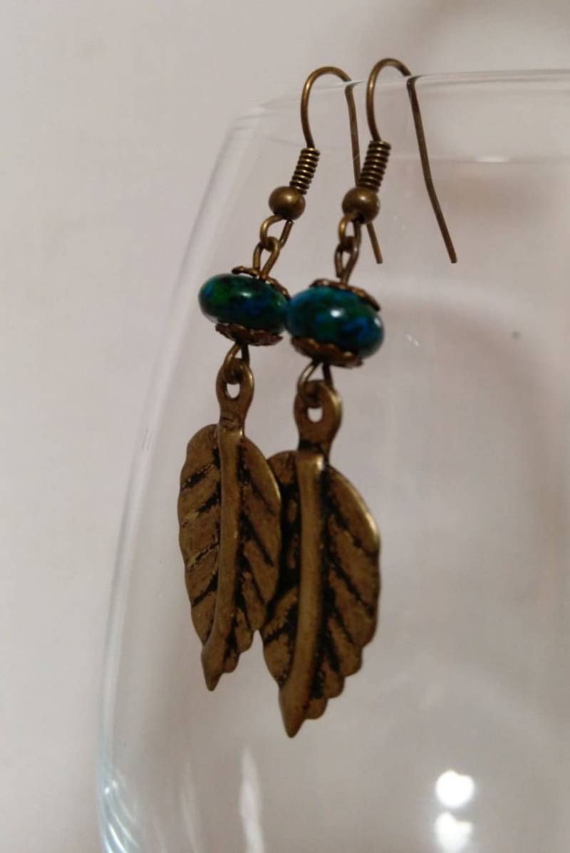 Ohrringe, Türkis Ohrringe Mit Blue Green Azurit Rondelle Steine, Antique Bronze Blatt Und Komponenten Ohrringe, Türkis Ohrringe Mit Blue Green Azurit Rondelle Steine, Antique Bronze Blatt Und Komponenten von AimeeGJewelry