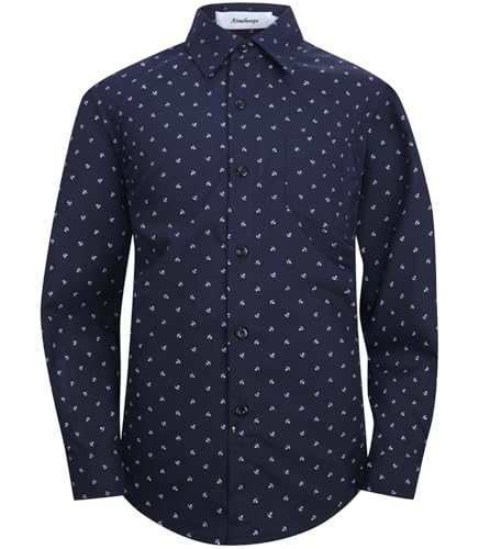 Aimehonpe Langärmeliges Hemd für Jungen, gemustert, Knopfleiste, Komfort-Flex-Shirt, Marineblau, Anker, 7-8 Jahre Aimehonpe Langärmeliges Hemd für Jungen, gemustert, Knopfleiste, Komfort-Flex-Shirt, Marineblau, Anker, 7-8 Jahre von Aimehonpe