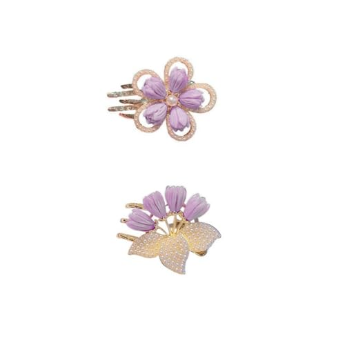 Mini-Haarspangen mit Perlen, Retro-Stil, violette Blume, raffiniert, Haarschmuck für Damen und Mädchen (2 Stück) von Aimery