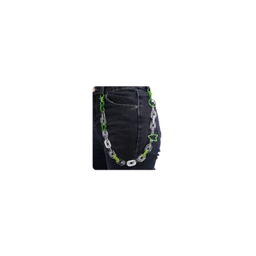 Aimimier Punk Trendy Star Link Circle Acryl Hose Kette Taillenkette Jeanshose Gürtel Kette Schlüsselanhänger Hiphop Körperschmuck für Damen Herren, Grün , 18.5in von Aimimier