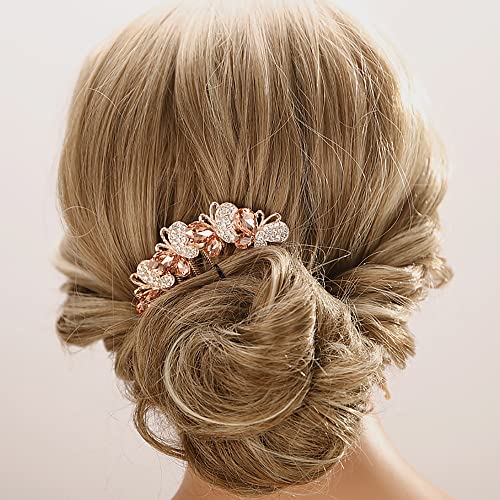 Aimimier Seitliche Haarkämme mit Schmetterlings-Strasssteinen und eingelegtem Kristall, Haarschmuck, Hochzeits-Haarspangen, Party-Haarschmuck für Damen und Mädchen (Champagner) von Aimimier