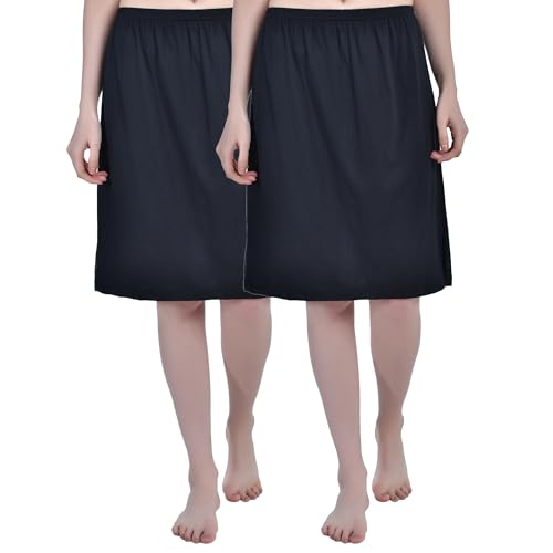 Aimly Damen Baumwolle Knielang Rock Slip - 2er Pack, Schwarz, 44 Aimly Damen Baumwolle Knielang Rock Slip - 2er Pack, Schwarz, 44 von Aimly