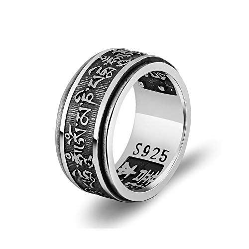 Aimsie Ring für Herren S925 Silber Buddha Om Mani Padme Hum 1 cm Breit Vintage Bandring Größ 64 (20.3) von Aimsie
