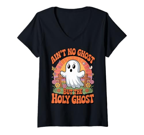 Damen Ain't No Ghost Like The Holy Ghost Funny Christian Halloween T-Shirt mit V-Ausschnitt Damen Ain't No Ghost Like The Holy Ghost Funny Christian Halloween T-Shirt mit V-Ausschnitt von Ain't No Ghost Like The Holy Ghost Halloween Tee