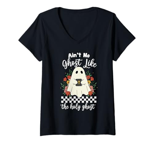 Damen Es gibt keinen Geist wie den Heiligen Geist Jesus Christian Halloween T-Shirt mit V-Ausschnitt Damen Es gibt keinen Geist wie den Heiligen Geist Jesus Christian Halloween T-Shirt mit V-Ausschnitt von Ain't No Ghost Like The Holy Ghost Jesus Merch