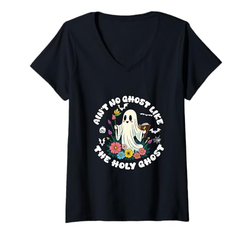Damen Es gibt keinen Geist wie den Heiligen Geist Jesus Christian Halloween T-Shirt mit V-Ausschnitt Damen Es gibt keinen Geist wie den Heiligen Geist Jesus Christian Halloween T-Shirt mit V-Ausschnitt von Ain't No Ghost Like The Holy Ghost Jesus Merch