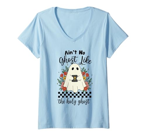 Damen Es gibt keinen Geist wie den Heiligen Geist Jesus Christian Halloween T-Shirt mit V-Ausschnitt Damen Es gibt keinen Geist wie den Heiligen Geist Jesus Christian Halloween T-Shirt mit V-Ausschnitt von Ain't No Ghost Like The Holy Ghost Jesus Merch