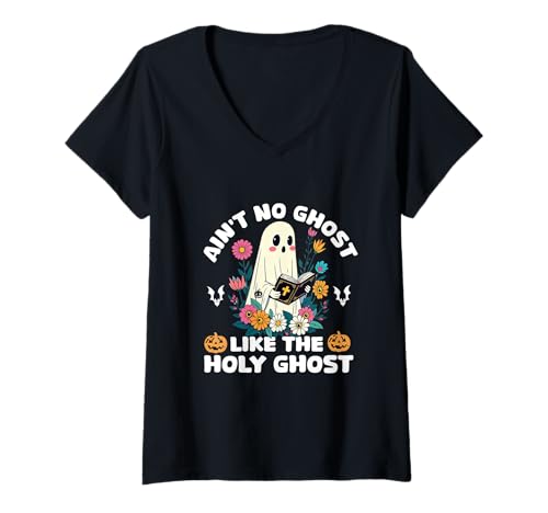Damen Es gibt keinen Geist wie den Heiligen Geist Jesus Christian Halloween T-Shirt mit V-Ausschnitt Damen Es gibt keinen Geist wie den Heiligen Geist Jesus Christian Halloween T-Shirt mit V-Ausschnitt von Ain't No Ghost Like The Holy Ghost Jesus Merch