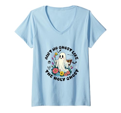 Damen Es gibt keinen Geist wie den Heiligen Geist Jesus Christian Halloween T-Shirt mit V-Ausschnitt Damen Es gibt keinen Geist wie den Heiligen Geist Jesus Christian Halloween T-Shirt mit V-Ausschnitt von Ain't No Ghost Like The Holy Ghost Jesus Merch