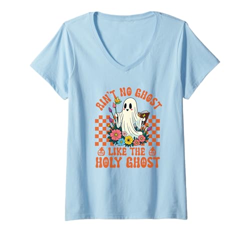Damen Es gibt keinen Geist wie den Heiligen Geist Jesus Christian Halloween T-Shirt mit V-Ausschnitt von Ain't No Ghost Like The Holy Ghost Jesus Merch