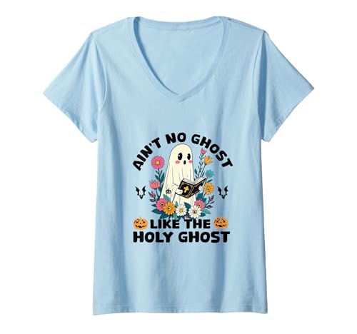 Damen Es gibt keinen Geist wie den Heiligen Geist Jesus Christian Halloween T-Shirt mit V-Ausschnitt Damen Es gibt keinen Geist wie den Heiligen Geist Jesus Christian Halloween T-Shirt mit V-Ausschnitt von Ain't No Ghost Like The Holy Ghost Jesus Merch