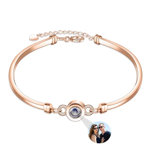 Aina Lighting Personalisiertes Foto Projektion Armreif - Benutzerdefiniertes Armband Mit Bild Innerhalb Kreis - Jahrestag Weihnachten Geburtstag Geschenke für Frauen von Aina Lighting